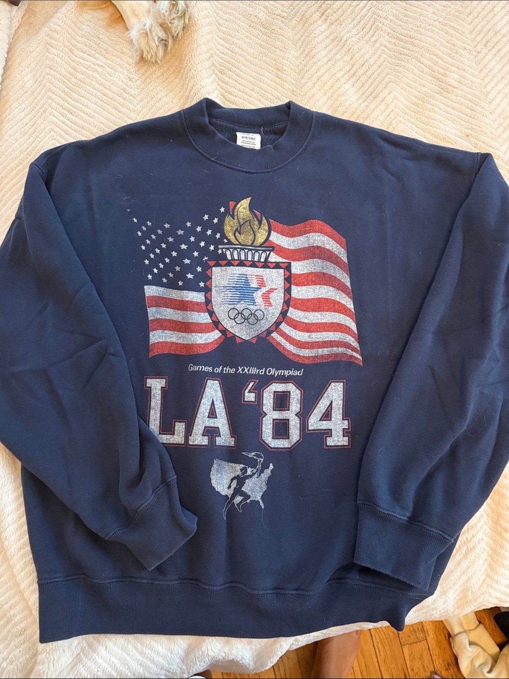 Abercrombie & Fitch heritage Navy Crewneck Sweatshirt with Flag LA '84 Graphic